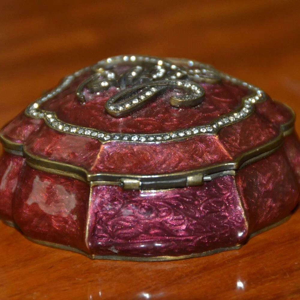 RARE JAY STRONGWATER VICTORIAN ENAMEL CRYSTAL JEWELRY VANITY COVERED BOX DISH